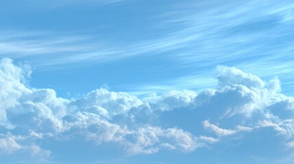 The sky boasts a vibrant blue hue, adorned with soft, white clouds gently floating by, creating a serene and peaceful atmosphere during a typical afternoon.