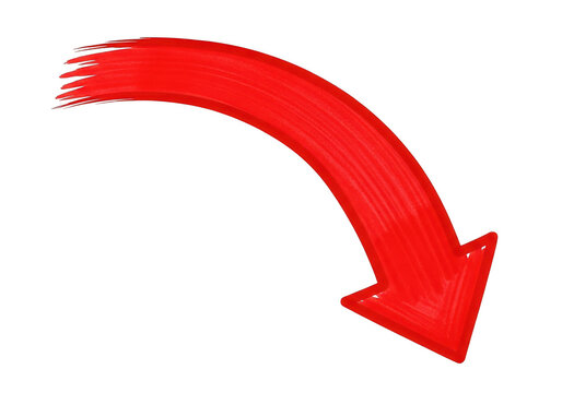 Red curved downward arrow isolated on transparent background