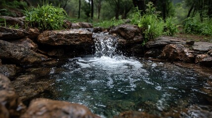 Fototapeta premium Artesian well bubbles emerge where pressurized groundwater flows naturally to the surface, supplying clean water without pumping.