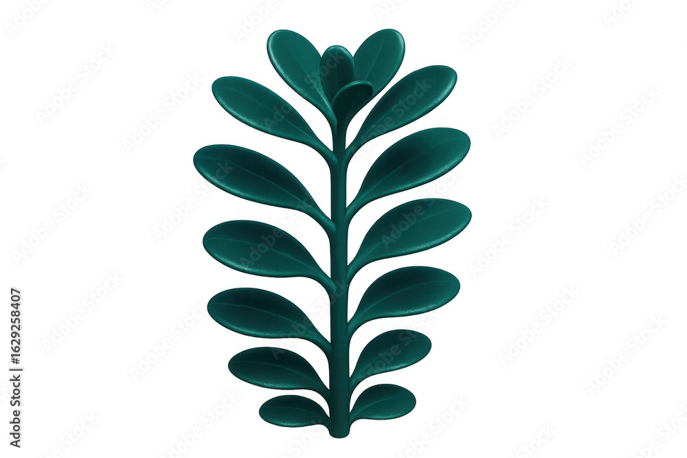 Poster teal botanical stem displaying symmetrical foliage, rendered digitally with transparent backdrop, pe