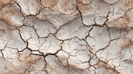 Surface of dry earth shows extensive cracking patterns, indicating severe drought conditions that affect local agriculture and ecosystems. The cracks create a natural texture and pattern.