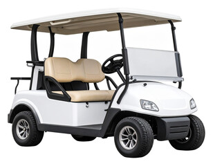 Side Profile of Modern White Golf Cart with Roof, Isolated PNG