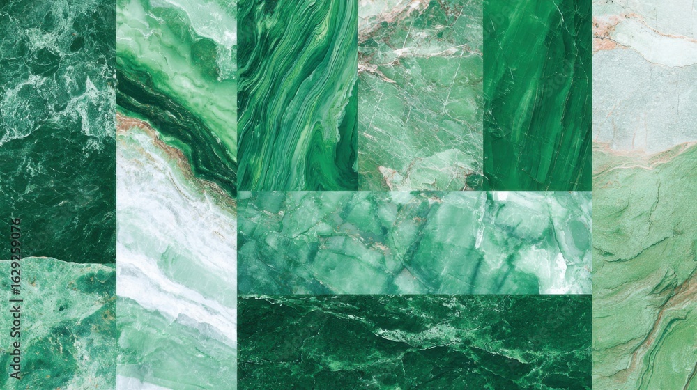 Poster this composition features an array of green marble textures, highlighting diverse patterns and shade
