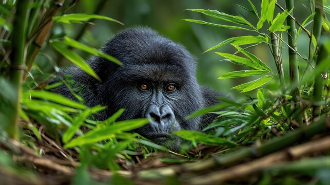 Gorilla in lush bamboo forest - Powered by Adobe