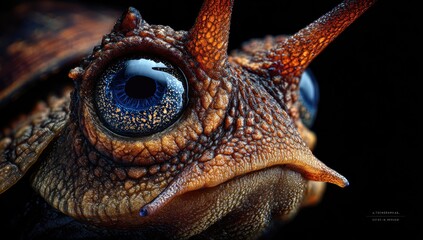 Obraz premium Close-up of a snail's head. Intricate textures and large, striking blue eyes