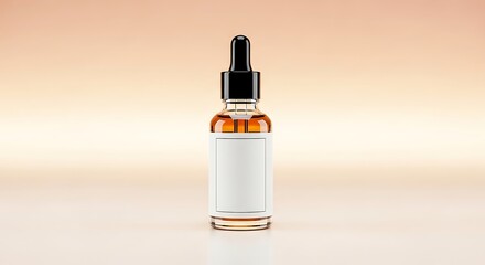 Amber glass dropper bottle with blank label for showcasing cosmetic product