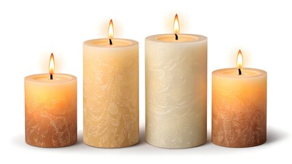 Three burning candles on a dark background, their yellow flames glowing with a soft, romantic light