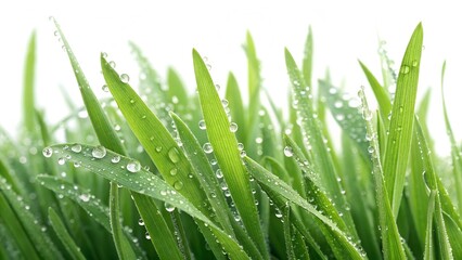 Fototapeta premium Fresh morning dew glistens on green blades of grass