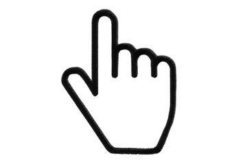 Obraz premium Black stylized hand cursor pointing with index finger, transparent background, highlighting digital interaction and ui design elements