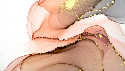 Abstract Fluid Art with Gold Accents and Earthy Tones on White Background