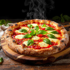 pizza on a wooden table