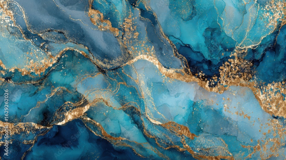 Poster this artwork features dynamic waves of blue and gold, creating a captivating visual experience. the 