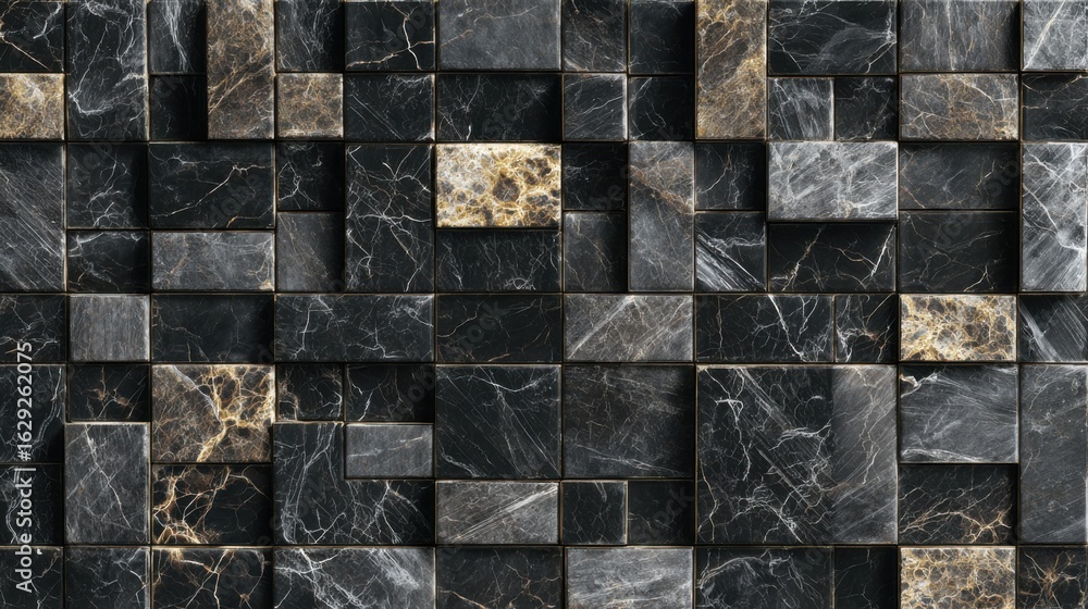 Poster the intricate arrangement of dark and light marble tiles creates a sophisticated visual effect in a 