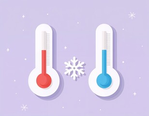 Two thermometers showing different temperatures with snowflake cold