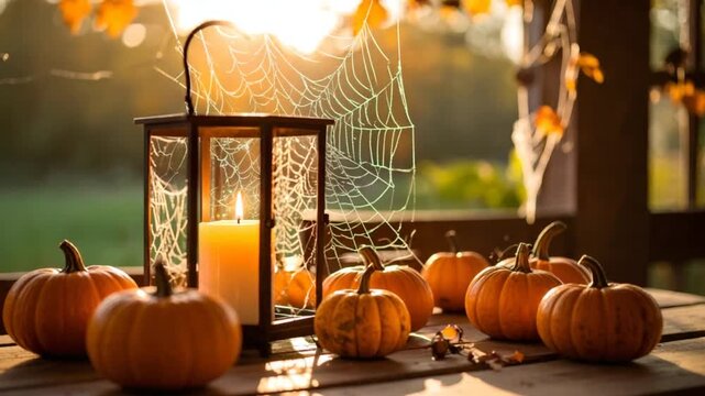 Autumn lantern with pumpkins