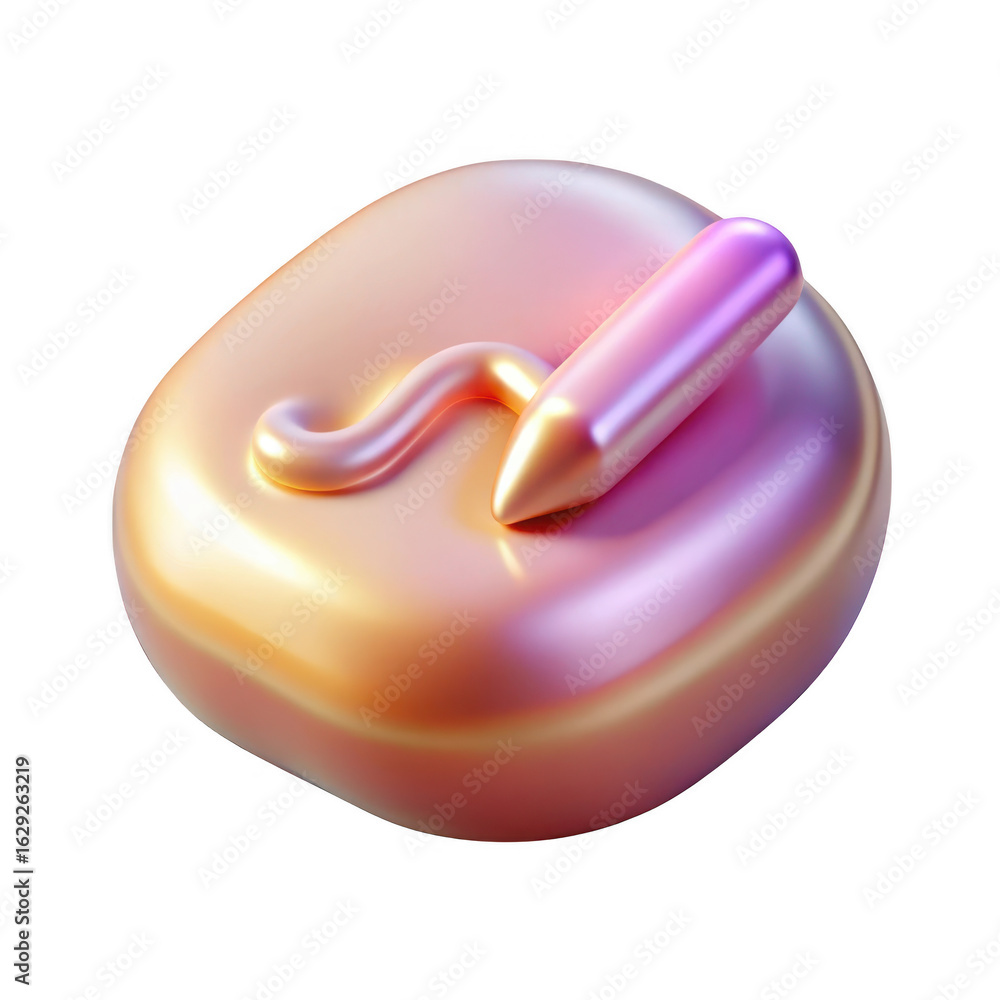 Poster 3d iridescent pencil and abstract shape isolated on transparent background