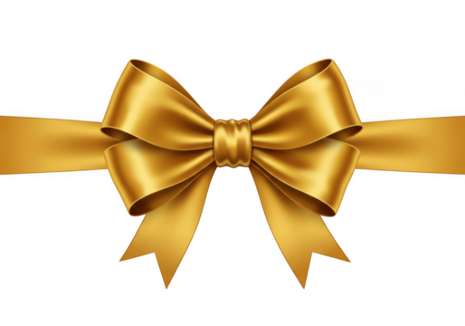 Golden ribbon bow decoration element isolated on transparent background