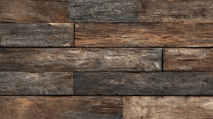 Naklejka premium A rustic wooden wall features various shades of brown and gray, with different wood grain patterns adding depth and character, perfect for decor or design inspiration.