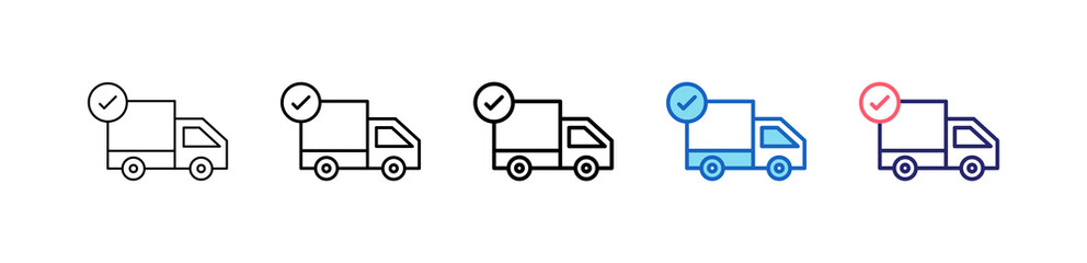Cargo Truck Icon In 5 Different Styles Set Collection.   