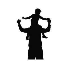 Silhouette of a father carrying his child on his shoulders in love