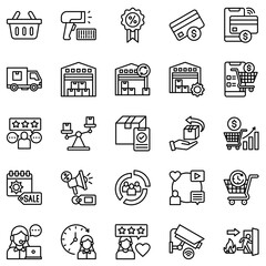 Retail Commerce icon set. Vector graphic illustration.