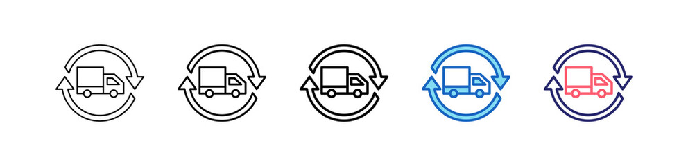 Delivery Truck Icon In 5 Different Styles Set Collection.   