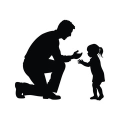 A Silhouette Depicting a Father on One Knee Reaching Out to His Daughter