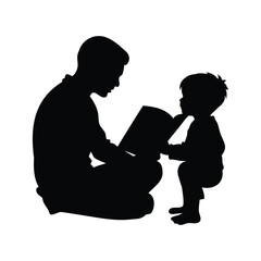 A silhouette illustration of a father reading a book to his child