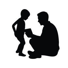 Silhouette of Father and Child Reading a Book Together in Quiet Moment