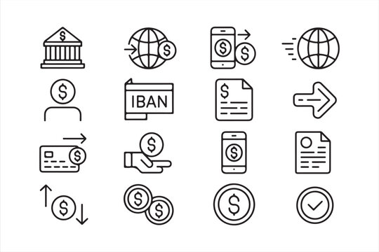 Mobile Banking and Digital Payment Vector Icons in Outline Style