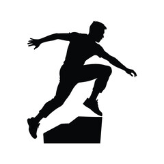 Obraz premium Silhouette of a male athlete jumping over an obstacle with determination