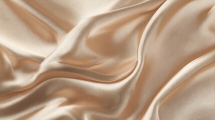 Fototapeta premium Rich golden silk fabric flows in gentle folds, showcasing its smooth texture and reflective surface. The warm tones create an inviting, luxurious feel perfect for various design projects.