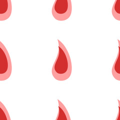 Seamless pattern of large isolated red flame symbols. The elements are evenly spaced. Illustration on light red background