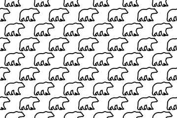 Seamless pattern completely filled with outlines of bear icons. Elements are evenly spaced. Illustration on transparent background