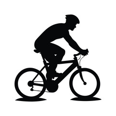 Silhouette of cyclist riding a bicycle isolated on white background illustration