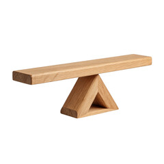 Minimalist wooden seesaw sculpture with geometric support isolated on transparent background