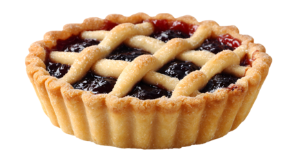 Delicious jam tart with lattice crust, sweet pastry, and fruit filling on transparent background