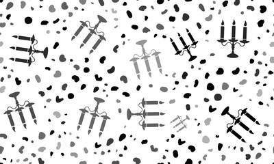 Abstract seamless pattern with candlestick with candles symbols. Creative leopard backdrop. Illustration on transparent background
