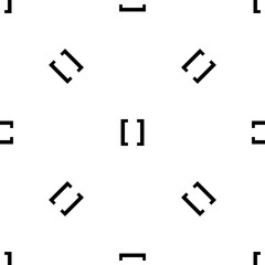 Seamless pattern of repeated black square brackets symbols. Elements are evenly spaced and some are rotated. Illustration on transparent background