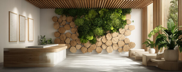 Sustainable green economy innovation event modern office space interior design eco-friendly environment elevated perspective ethical marketing