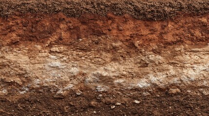 Detailed layers of soil are displayed, revealing various colors and textures. This natural stratification provides insights into geological history and land health in a rural setting.