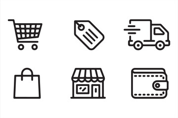 E-Commerce Symbol Set Including Price Tag, Wallet, and Storefront