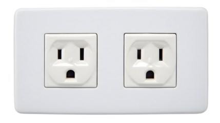 Double electrical outlet, power receptacle for home appliances, electricity on transparent background