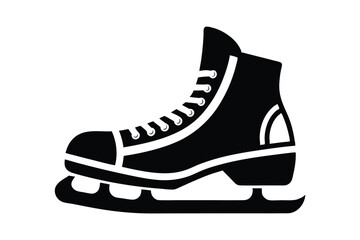 Classic leather ice skates with a shiny blade silhouette on white background