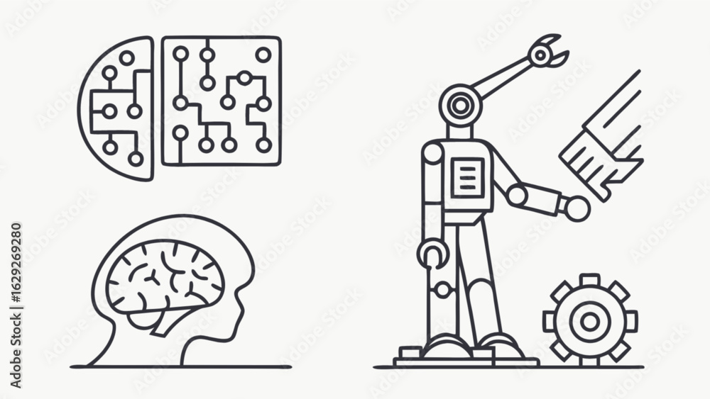Aufkleber ai and robotics technology concept with artificial intelligence and machine learning illustration ve