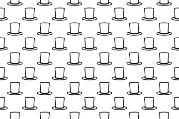 Seamless pattern completely filled with outlines of top hat symbols. Elements are evenly spaced. Illustration on transparent background