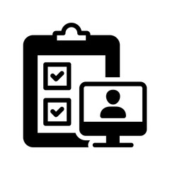 Online Task Completion and User Checklist, a Clipboard with Checkmarks Next to a Computer Monitor with a Profile Icon, Ideal for Digital Surveys, To Do Lists, and Online Verification.