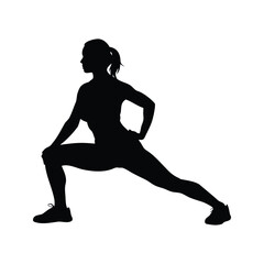 Silhouette of a woman stretching her leg and warming up before exercise