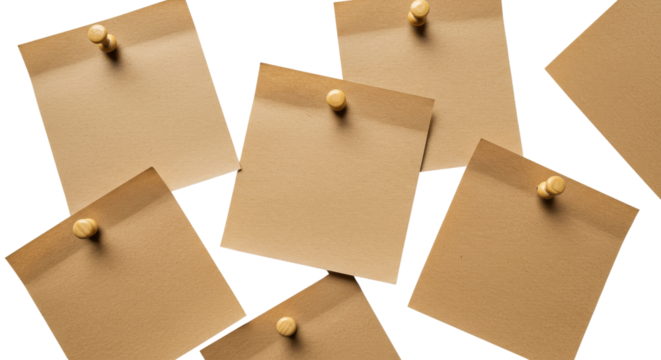 Blank sticky notes pinned ready for messages isolated PNG with Transparent Background