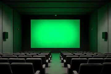 Obraz premium Empty Movie Theater with Green Screen Ready for Content